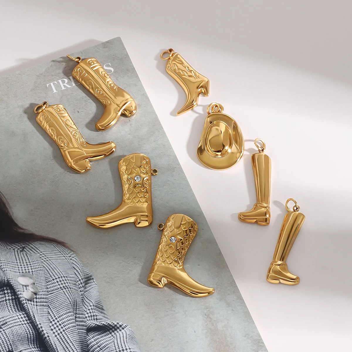 يوري العصرية الفولاذ المقاوم للصدأ الدنيم الشرير DIY قلادة 18K PVD مطلي بسيط أنيق المعادن الإكسسوارات بيجو هدية