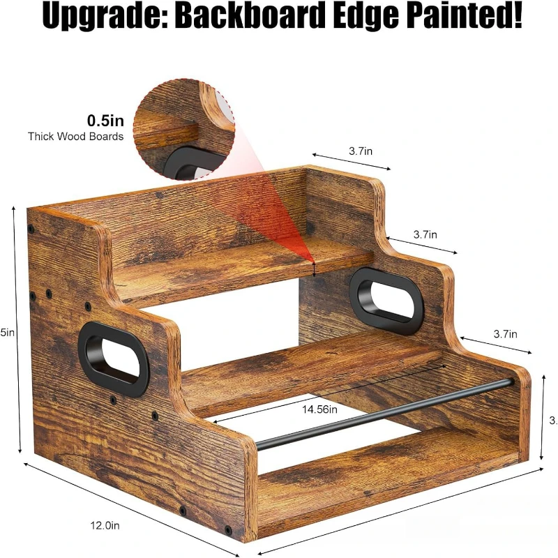 رف عرض النبيذ من الحديد والخيزران - منظم توابل على سطح الطاولة موفر للمساحة مع رف عرض تخزين بتصميم مضاد للرطوبة