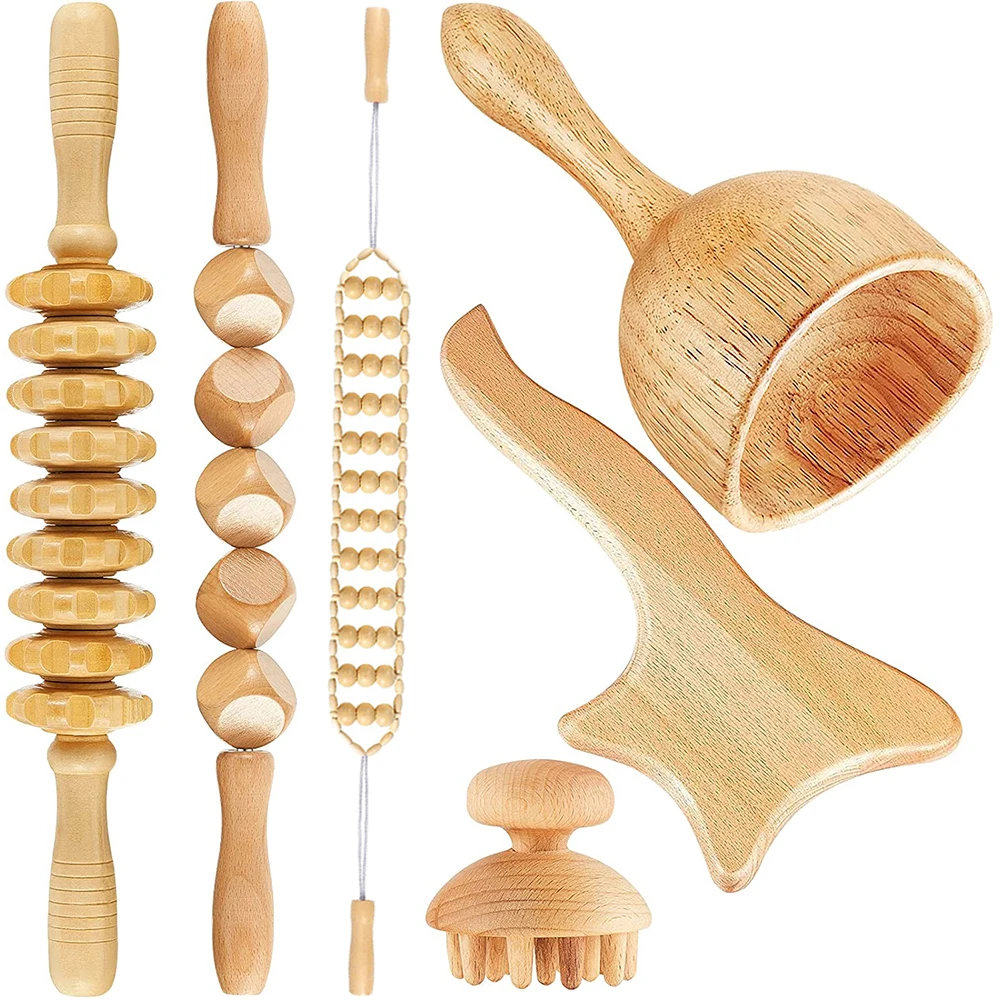 

Wooden Massage Roller Stick Wood GuaSha Board Back Roller Rope Wood Therapy Anti-cellulite Lymphatic Drainage Muscle Pain Relief