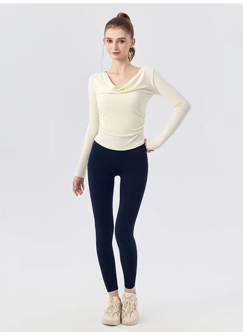 Neues Herbst-Langarm-Yoga-Gym-Workout-Oberteil, feminines One-Shoulder-Top, schlanke Sport- und Fitness-Trainingskleidung für Laufen und Pilates – Detail 12