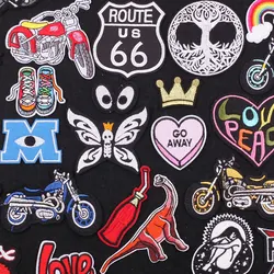 Cartoon Patches for Clothing Heart Eyes Shoes Tree Dinosaur Route 66 Iron on Patches Cute Sewing Embroidered Clothing Stickers