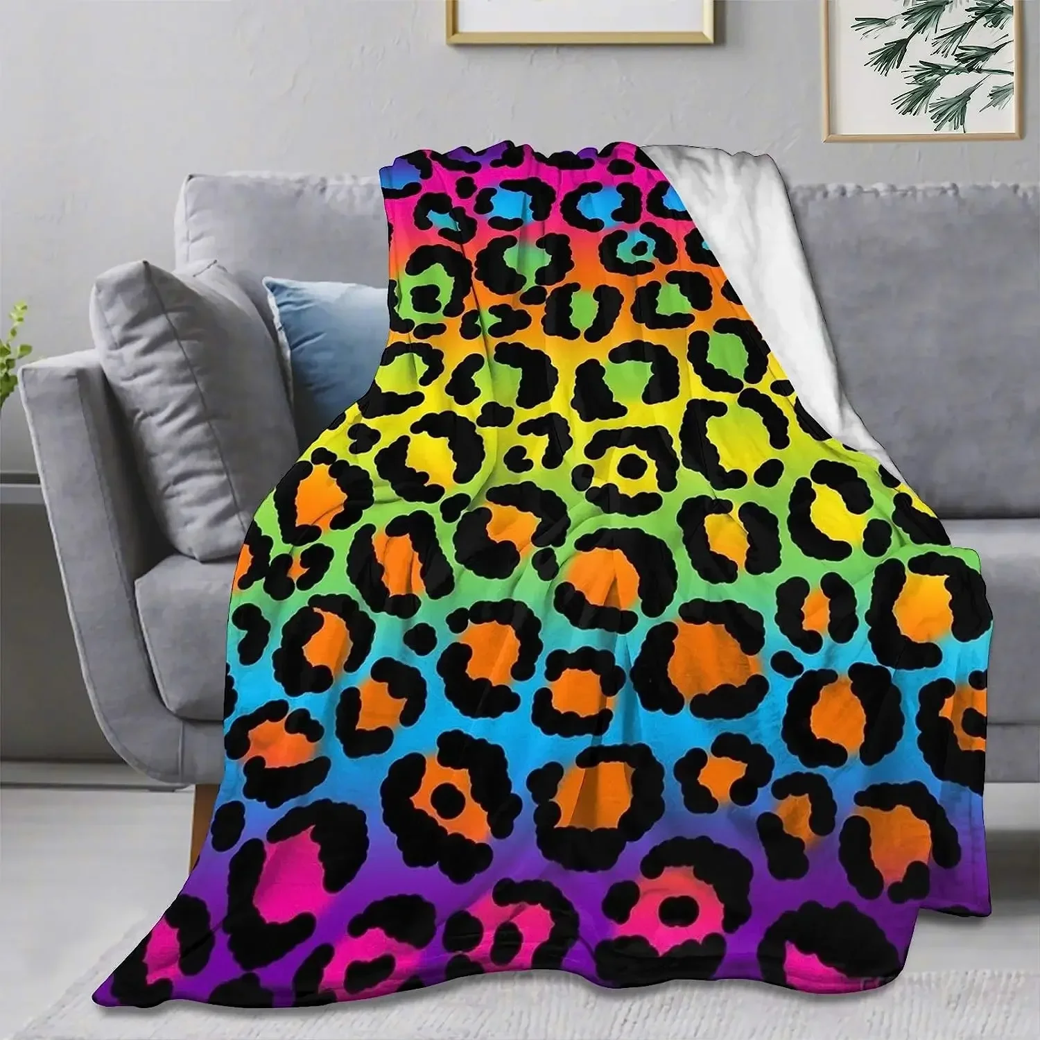 Ultraweiche Flanell-Fleece-Überwurfdecke, Neon-Regenbogen-Leopard, ganzjährig warme und gemütliche Steppdecke für Bett, Sofa, Couch