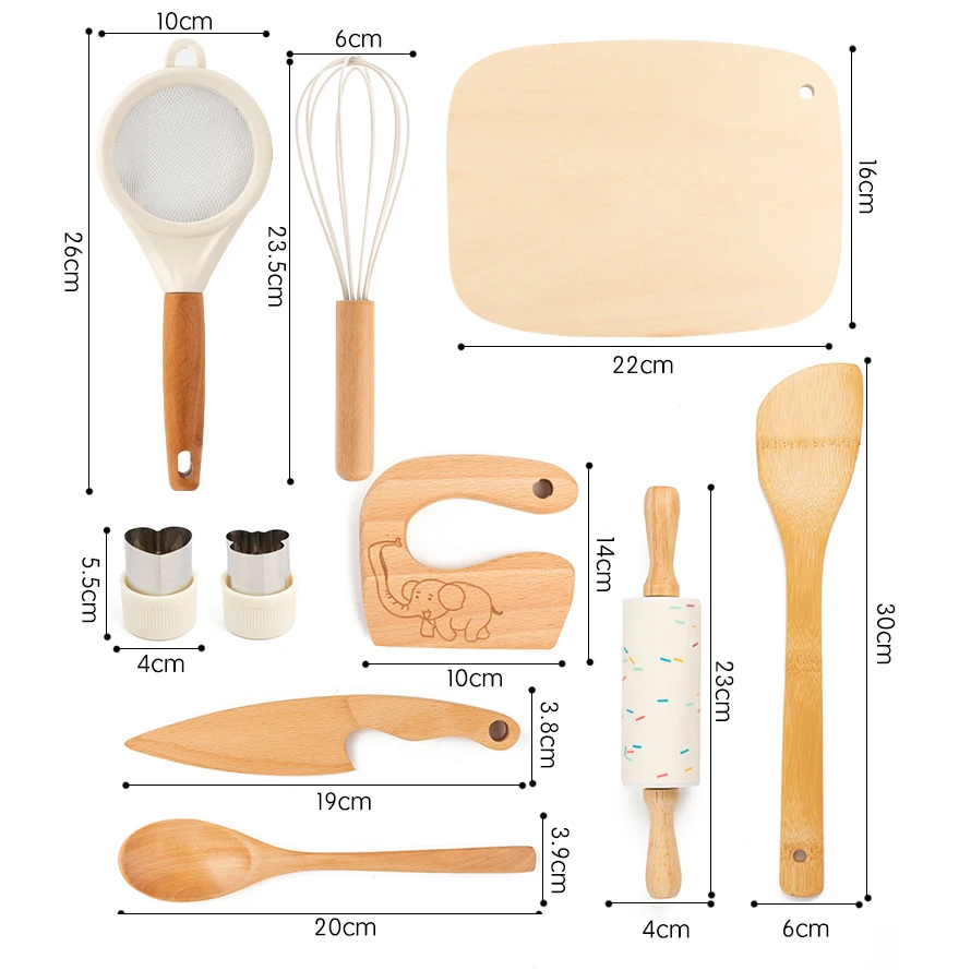 Ferramentas de cozinha montessori, conjunto de cozinha real, brinquedos educativos de madeira para crianças, facas seguras, conjunto de cozimento, acessórios de cozinha para meninos e meninas