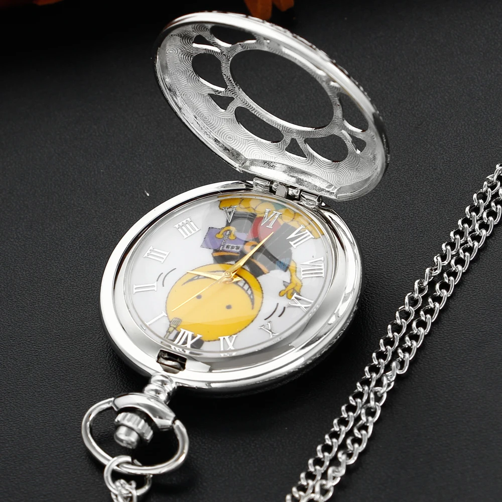 Silver Cartoon Octopus Teacher Hollow Relief Quartz Pocket Watch Retro Steampunk Men's Fob Chain Watch Clock Children's Gift