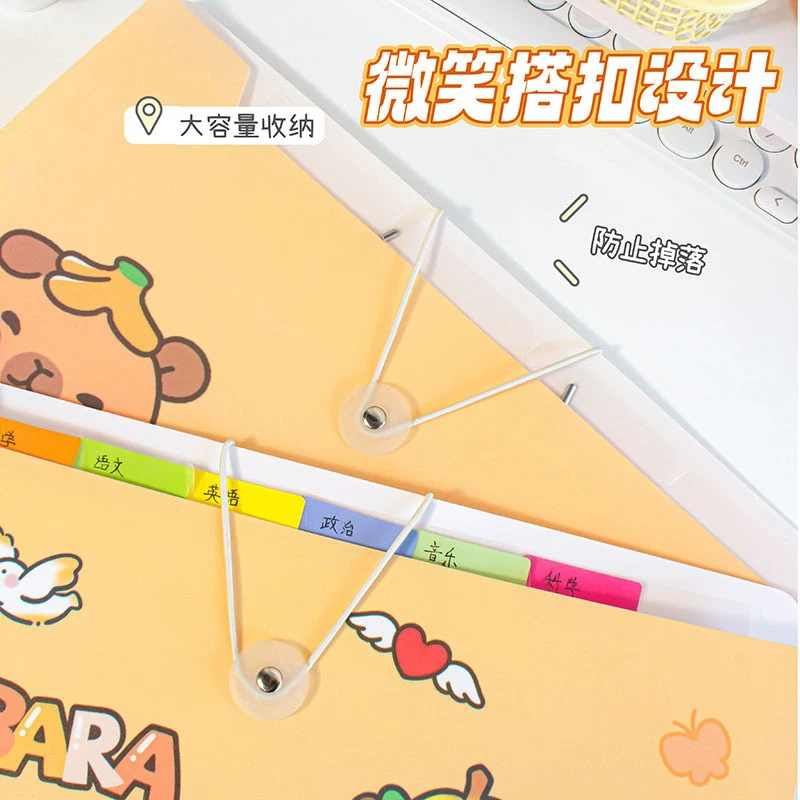 Kawaii Student Folder Capybara Organ Bag A4 Large-capacity Information Classification Multi-layer Test Paper Storage File Bag