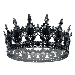 NEW Black Queen Round Crown Rhinestone Wedding Crowns and Tiaras for Costume Party