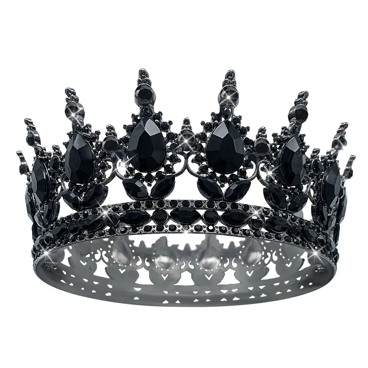 NEW Black Queen Round Crown Rhinestone Wedding Crowns and Tiaras for Costume Party