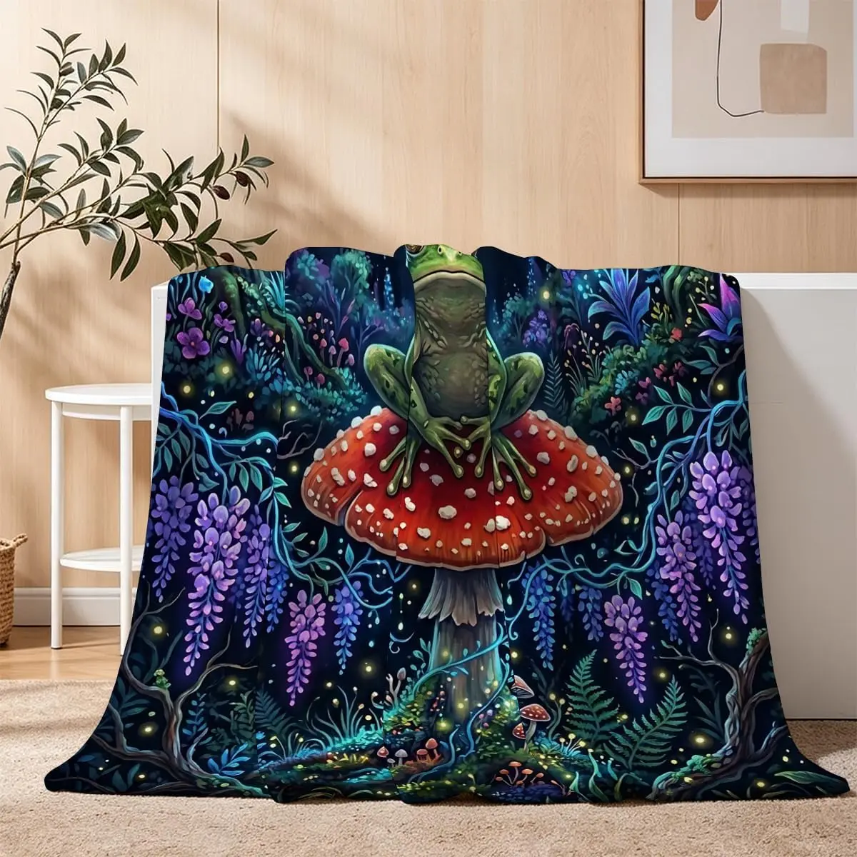 Moon Phase Frog Red Mushroom Forest Galaxy Print Flannel Throw Blanket Soft Warm For Sofa Bedroom Mystic Home Decor Gift