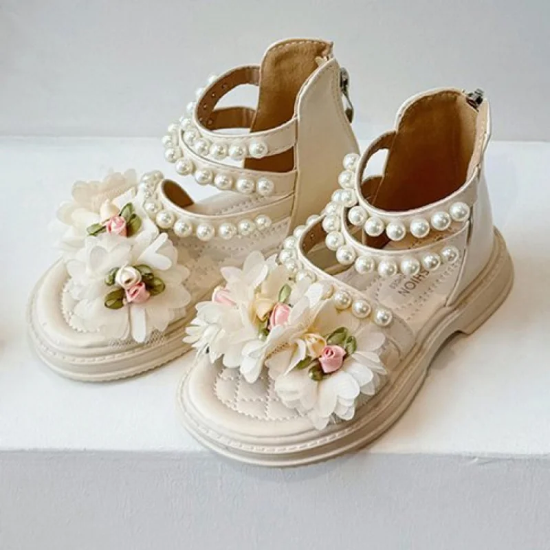 

Summer Princess Sandals For Girls Korean Style Flower Pearl Girl's Sandal Anti-slippery Birthday Party Children's Footwear