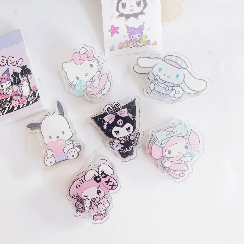 6pcs Kawaii Sanrios Acrylic Binder Clip Hello Kitty Kuromi My Melody Y2k Creative Planner Paper Stationery Note Office Clips Toy