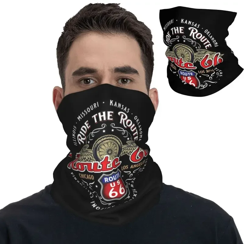 Route 66 Americas Highway Bandana Neck Cover stampato Ride The Route Balaclavas sciarpa magica calda per uomo donna adulto lavabile