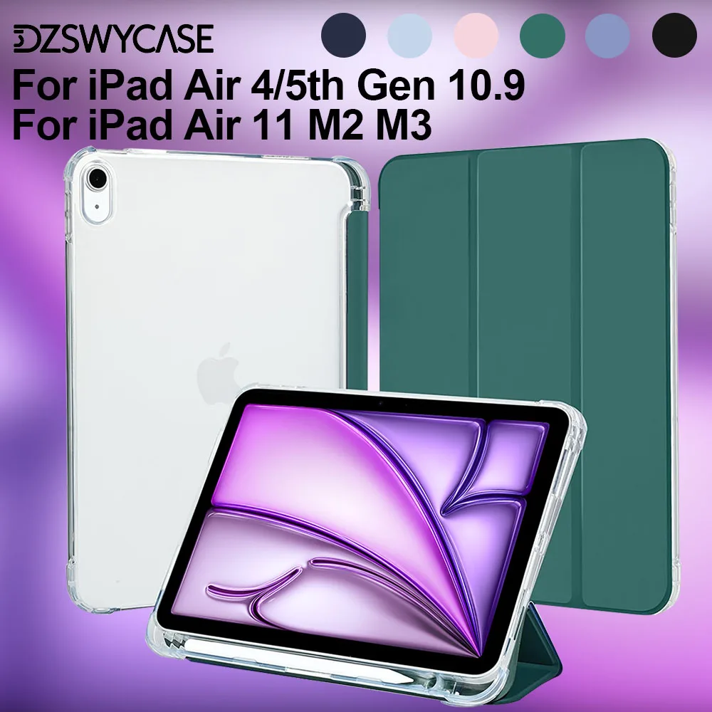 

Чехол для iPad Air 11 дюймов M3/M2, iPad Air 5/4 10,9 дюймов с держателем для ручки, тонкий легкий чехол, полупрозрачная задняя крышка из ТПУ
