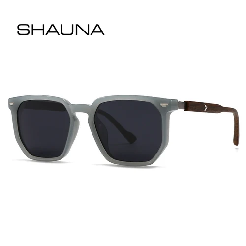 SHAUNA, nuevas gafas de sol polarizadas cuadradas poligonales para hombre, gafas de sol polarizadas de moda de grano de madera para mujer, gafas de sol con remaches de lujo, gafas de sol UV400