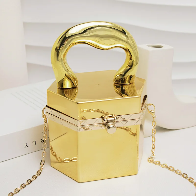

High-end Luxury Women Party Evening Bags Designer Chain Cylinder Messenger Bag Gold Silver Acrylic Lipstick Bag Clutch Handbags