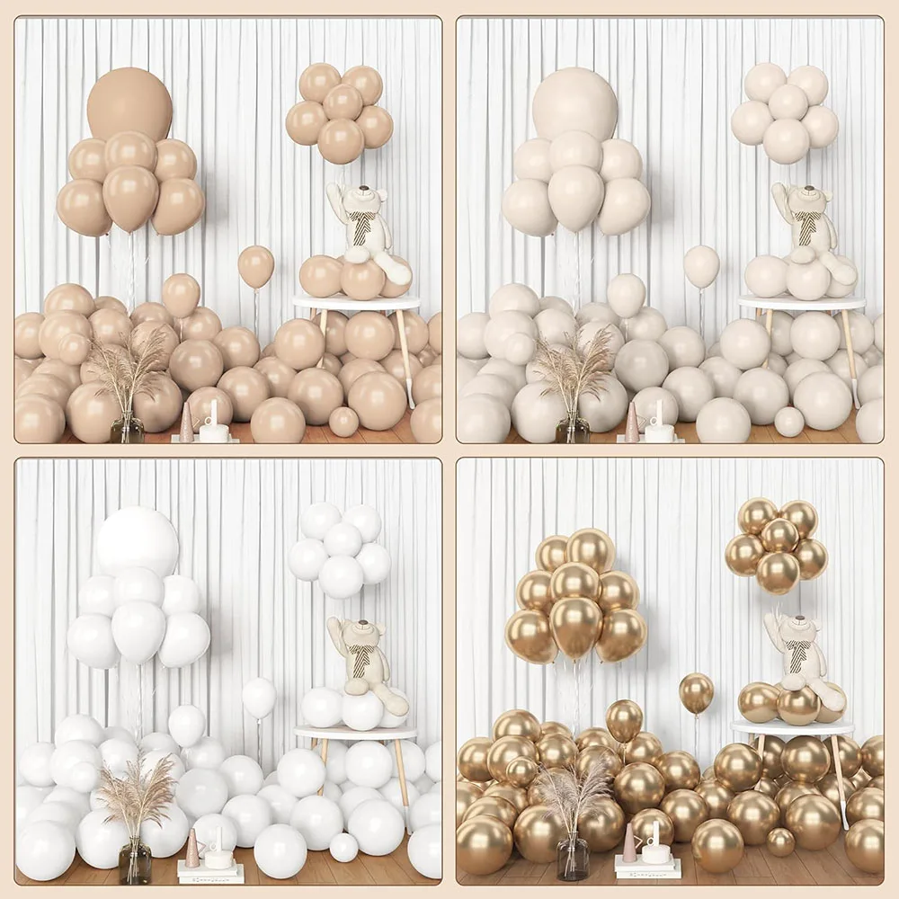 153 Pieces of White Sand Balloon Garland Arch Set, Different Sizes 45.72 30.48 cm Beige Cream Champagne Gold Latex Metal Confetti Balloon Suitable