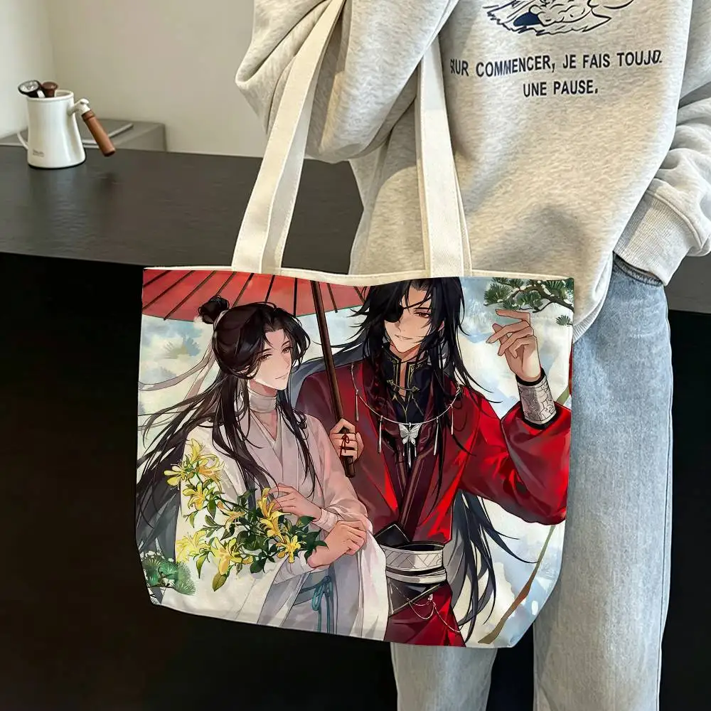 Xie Lian Hua Cheng Heaven Officials Blessing Cotton Polyester Zipper Tote Bag Large Capacity Shoulder Shopping Handbag 3