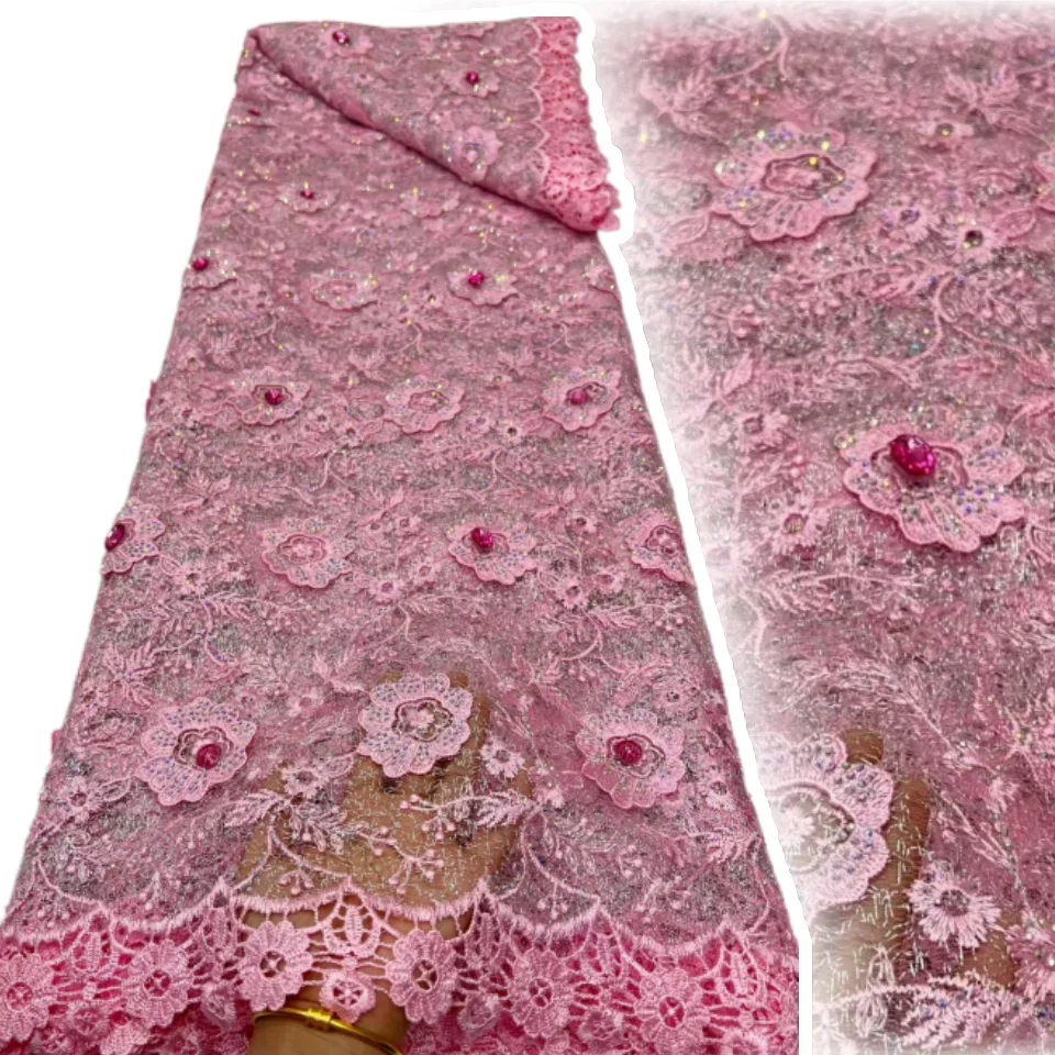 

African Guipure Cord Lace Fabric 2026 High Quality Nigerian Water Soluble Lace Fabrics 5 Yards For Wedding Dresses Party 2843