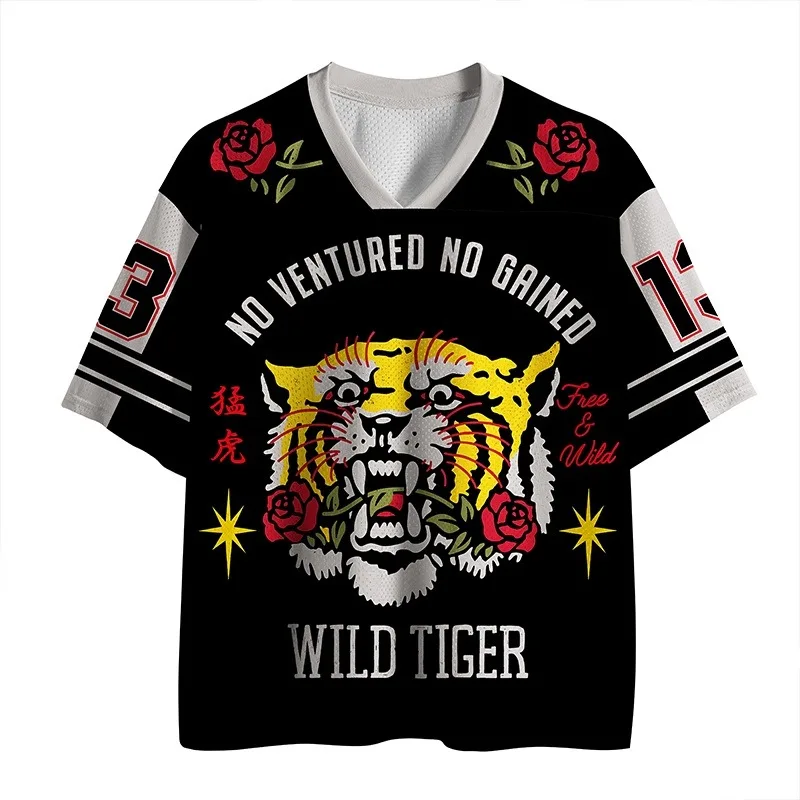 2026 Wild Tiger Printed Men's T-shirt Classic Fashion V-neck 3D Quick Drying Leisure Outdoor Sports Men's Women's Children's Top