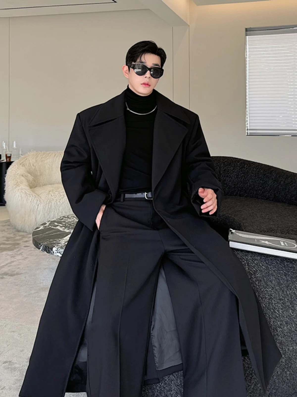

Korean Sle Thiened Long Over-Knee Men's Coat Winter Faion Outerwear Cotton Windbreaker Warm Youth Casual Long Coat
