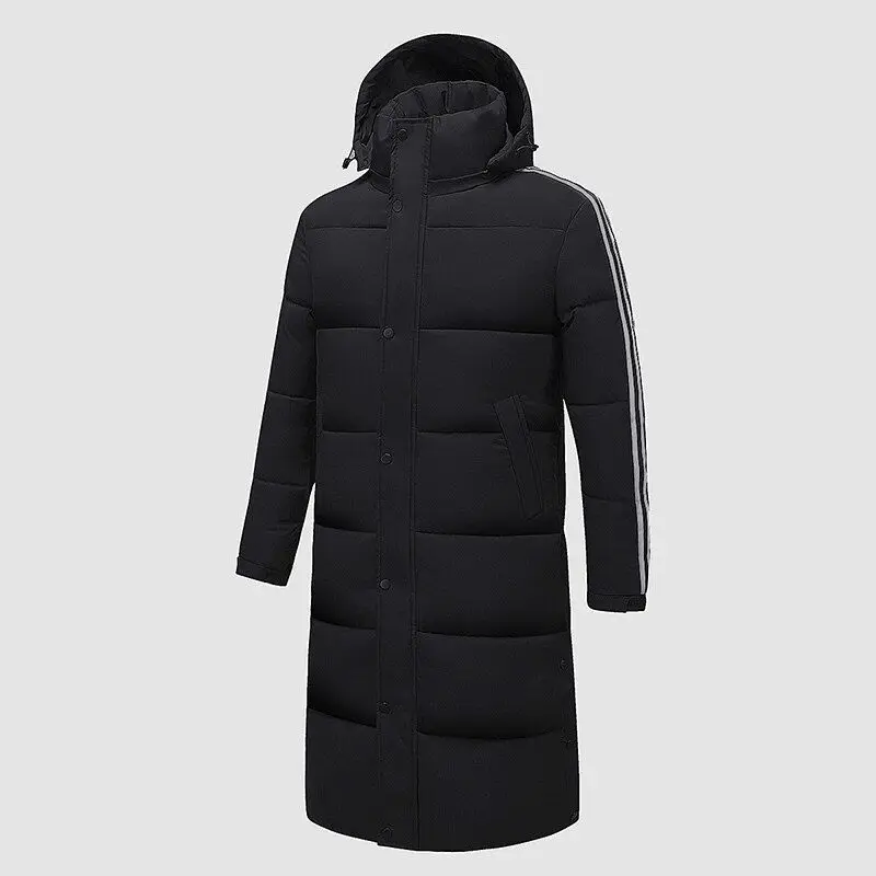 

Winter long cotton jacket knee length thick coat detachable hat for warmth outdoor team uniforms and school's