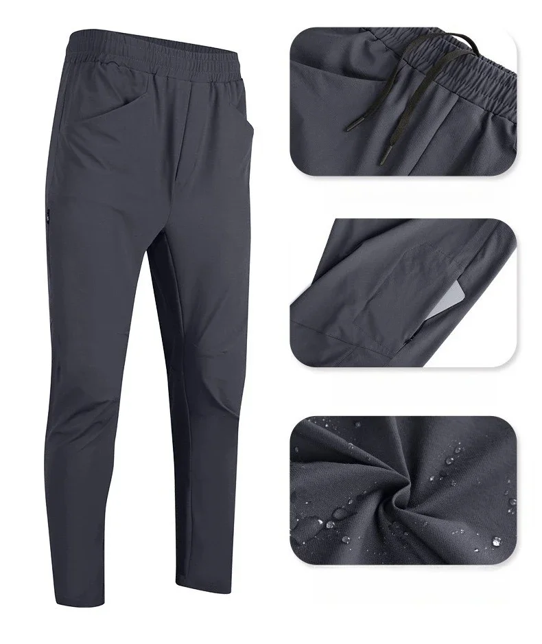 بنطال رياضي رجالي سريع الجفاف كاجوال مستقيم مناسب مع جيب بسحاب رفيع للاستخدام الخارجي، تصميم بخصر مطاطي لراحة ركوب الدراجات