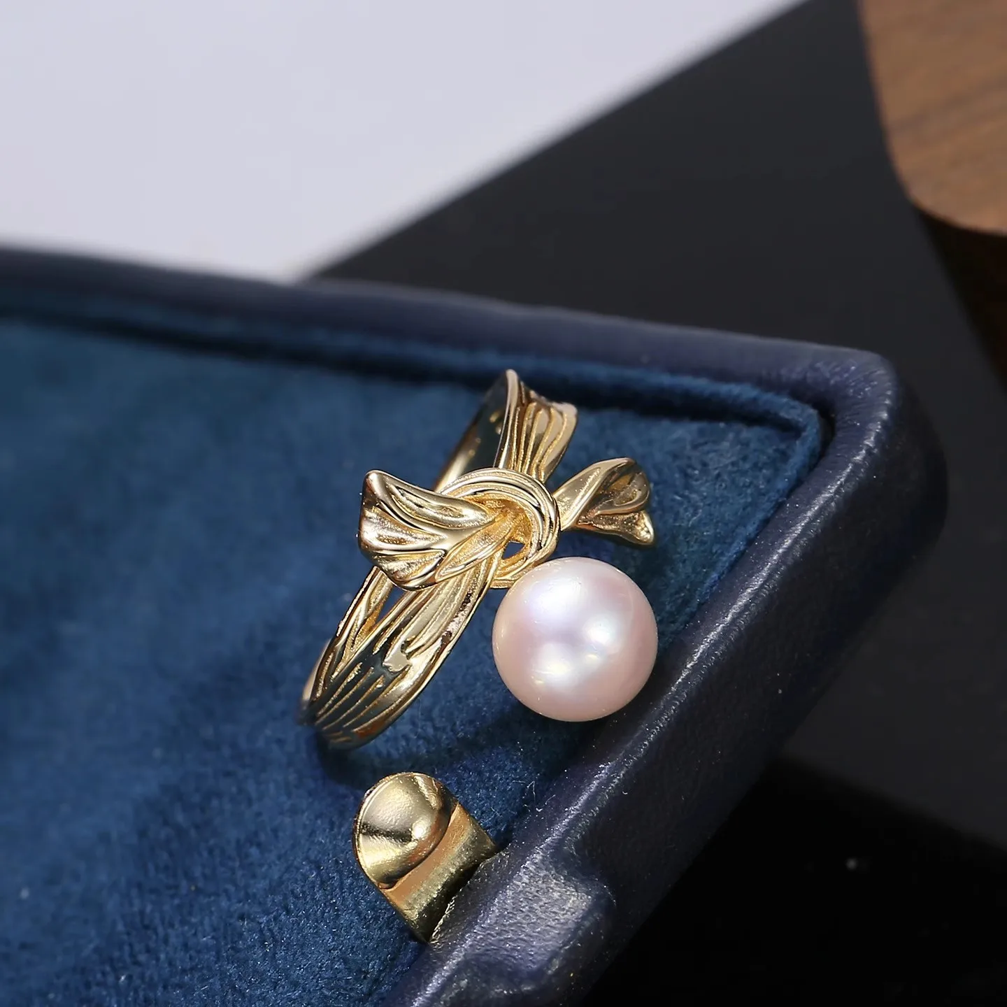 

MeiBaPJ 8 мм кольцо с пресноводным жемчугом и бантом, модное кольцо-держатель, сделай сам, серебро 925 пробы, изысканные свадебные украшения для женщин