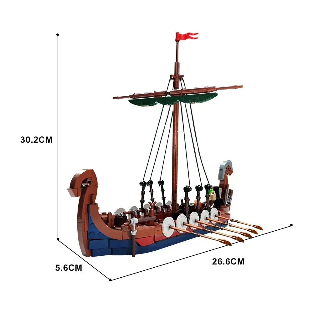 MOC – blocs de construction de modèle de bateau Viking militaire médiéval, figurines JuguetesSodiers, briques de bateau, jouets experts créatifs pour garçons