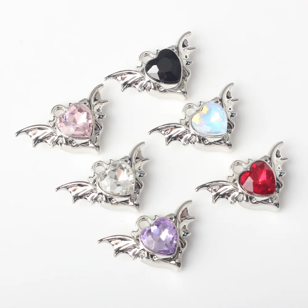 10pcs Alloy Fashion Wings Inlaid Color Heart Shape Pendant Accessories DIY Handmade Earrings Necklace Bracelet Accessories Craft