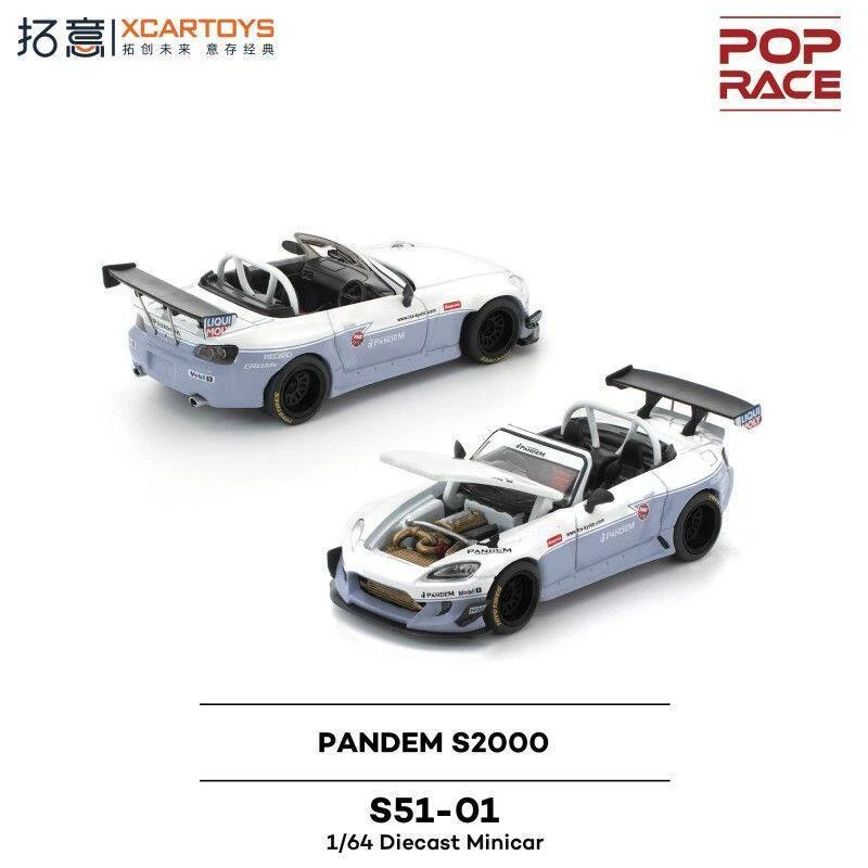 POP RACE 1/64 Honda S2000 PANDEM Blanc Capot Carbone Alliage Moulé sous Pression Modèle de Voiture de Collection