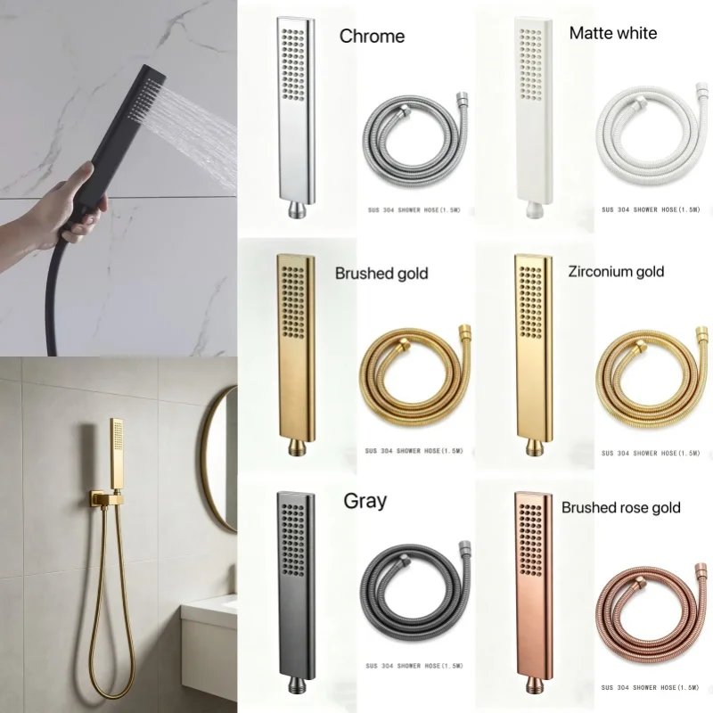 

Brushed Gold High Quality Brass Hand Shower Head with 1.5M Stainless Steel Hose Water Saving Handshower Shower Bracket Accessor