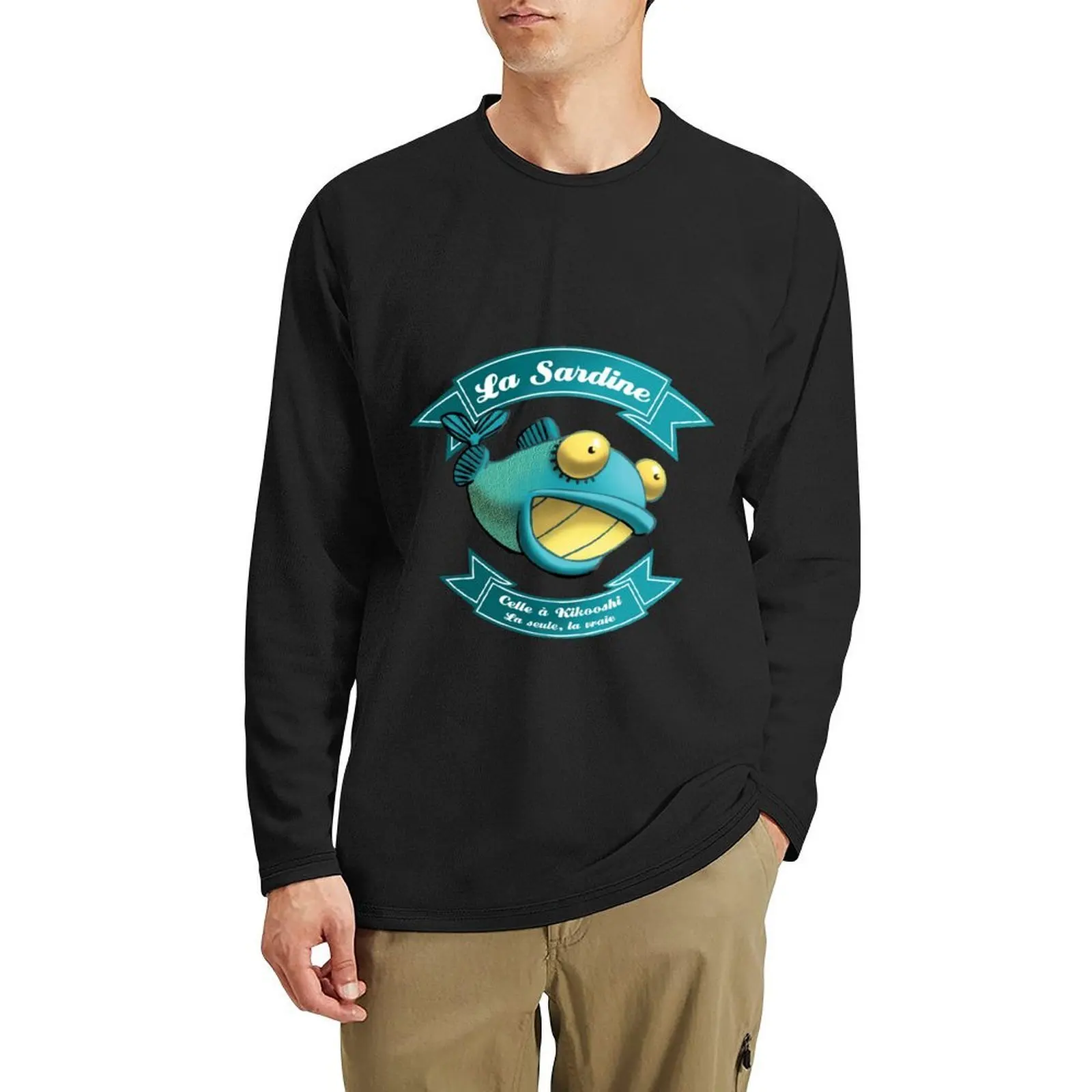 Camiseta larga de sardina en Kikooshi, blusa, camiseta vintage, camiseta de secado rápido, camisetas de algodón para hombre