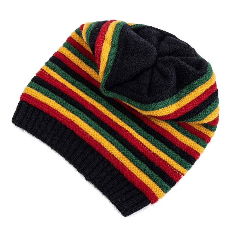 New Women Slouchy Winter Hats Keep Warm Beanie Hat Striped Design Casual Knitted Cap