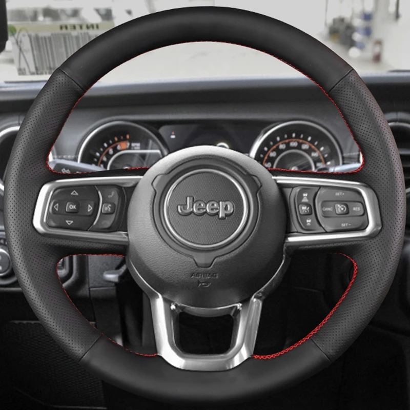 

Custom Steering Wheel Braid Cover Genuine Leather 100% Fit For Jeep Wrangler JL 2018 2019 Gladiator JT 2020 2021 Car Accessories