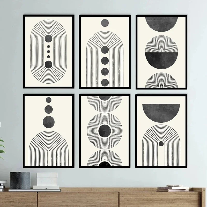 Abstract Black and White Geometric Poster Mid Century Modern Canvas Painting Prints Wall Art Picture for Room Home Gallery De
