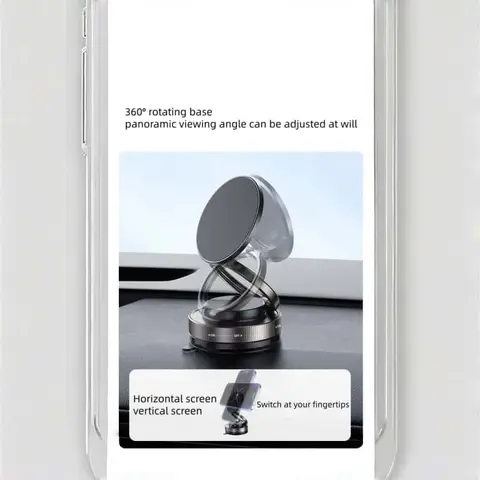 차량용 자석 휴대폰 거치대, 편리한 접이식 더블 링 휴대폰 거치대, 360도 회전, 진공 흡착컵