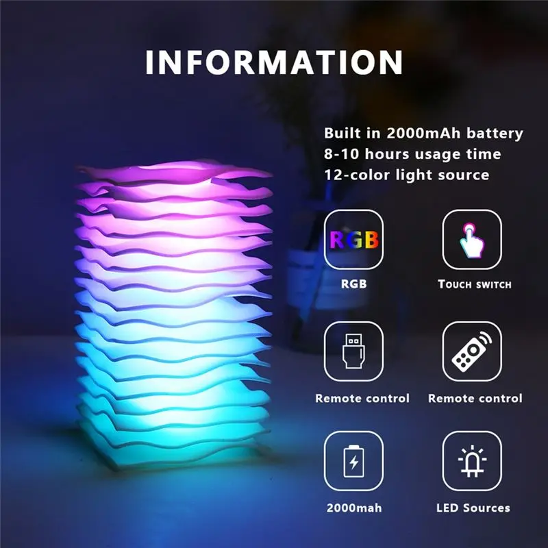 AT51-Dynamic Lighting Colorful Night Light Touch Sensor Bedside Lamp With 3D Illusion Design 7 Colors Remote Control LED Lamp