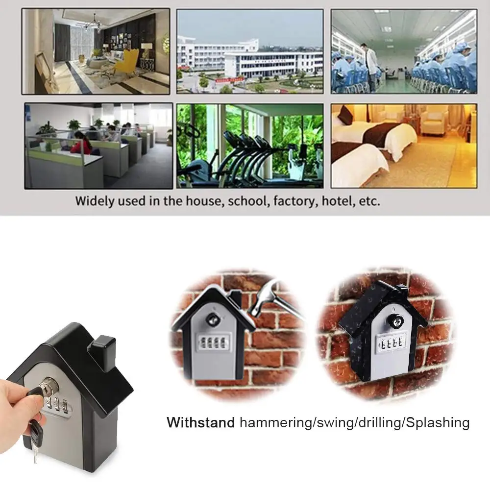 Key Lock Box Wall Mount Zinc Alloy Key Storage Box for Combination Key Safe Lock Box Spare Keys Resettable Code Indoor Outdoor