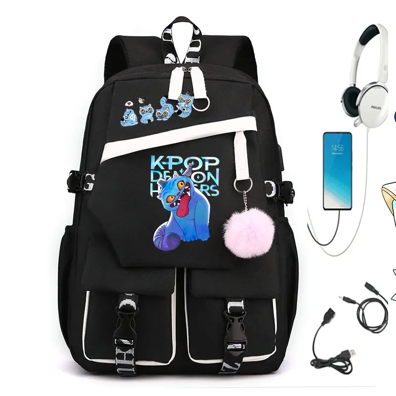 KPop デーモンハンターズ バックパック USB 充電ユーススクールバックパック 2025 新しい映画ファンギフトラップトップトラベルショルダーバッグ