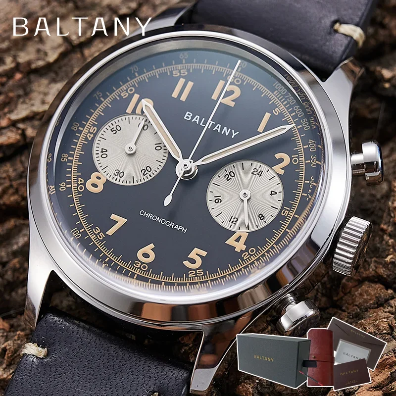 Baltany Retro Chronograph Wristwatches S5034 Sapphire Crystal Polished Hands Luminous Luminous 5Atm Stainless Steel Quartz Watch