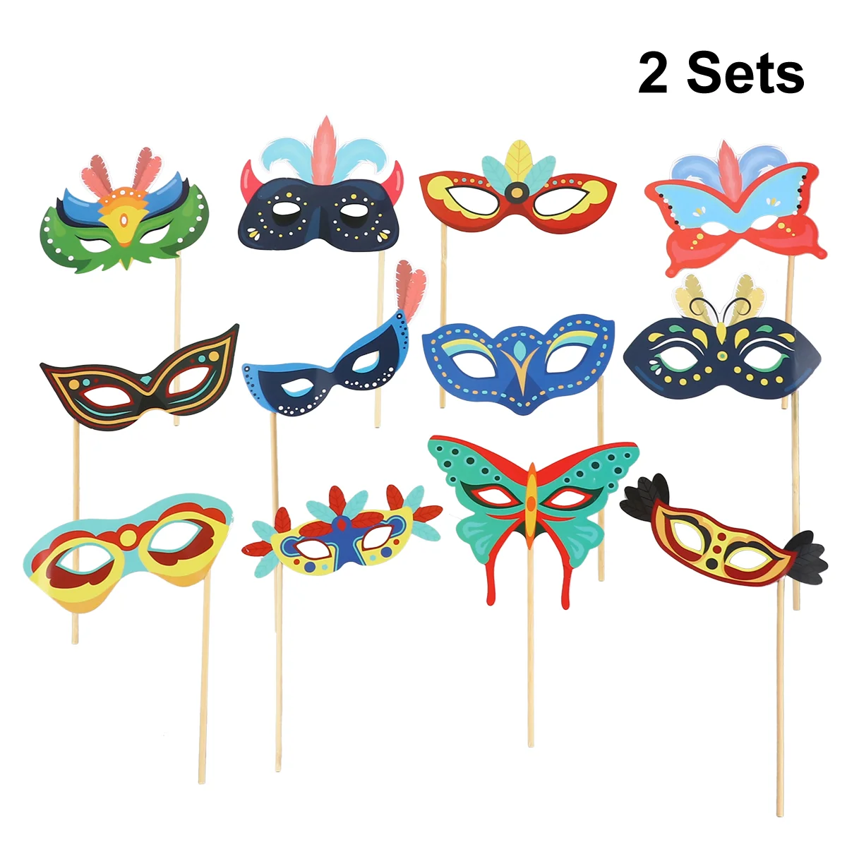 2 Set Carnival Mask Design Handheld Photo Props Set Colorful Paper Photo Booth Props Set Photography Accessories Festival Party