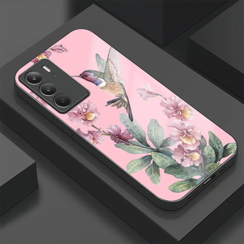 

Роскошный силиконовый стеклянный чехол для телефона OPPO Realme C75 4G C71 C67, противоударный чехол для Realme C65 C63 C61, чехол с цветочным узором птицы