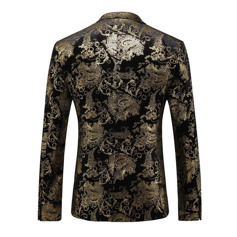 Luxury Golden Velvet Suit Jackets Men Business Social Wedding Groom Tuxedo Dress Homme Slim Fit Single Breasted Printed Blazers