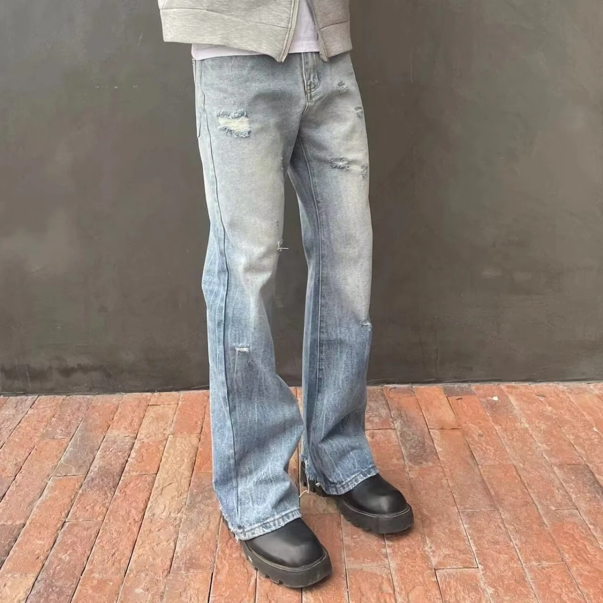 

Джинсы Waed Blue Jeans High Street American, прямые, с легким расклешением, облегающие, для подростков, повседневная одежда, на все сезоны