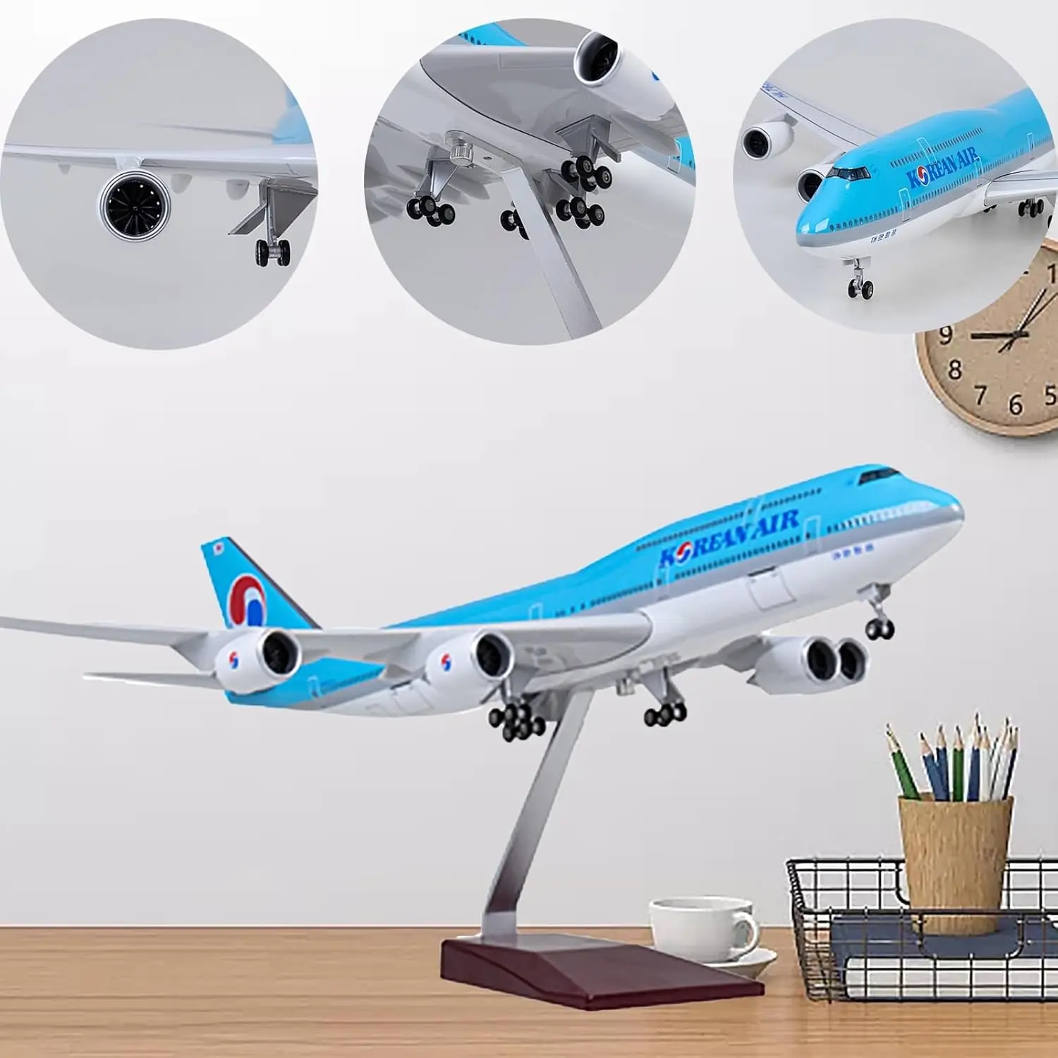 47 سنتيمتر B747 طائرة الخطوط الجوية الكورية 1:150 مقياس مادة الراتنج دييكاست نموذج طائرة مع مصباح ليد محاكاة طائرة تذكارية Gif