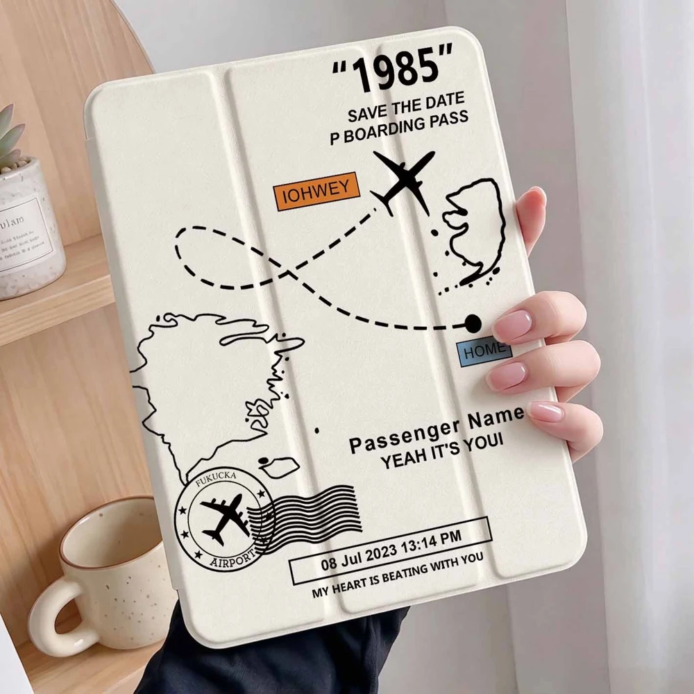 Vintage Boarding Pass Ticket For Samsung Galaxy Tab A8 A9 A11 S6 S7 S8 S9 S10 S11 FE Plus Lite With Pen Slot Tablet Case