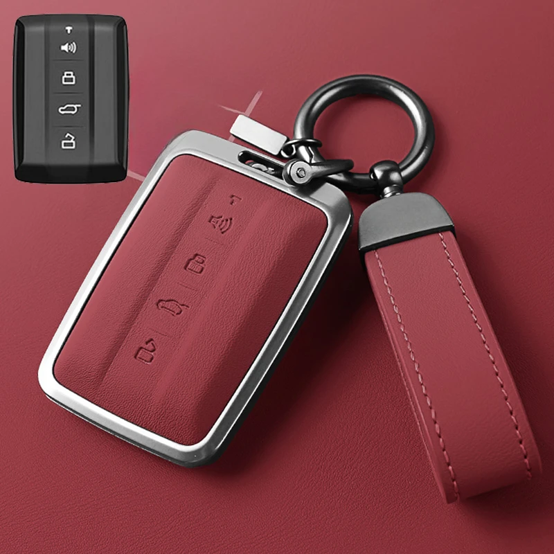 Simple Style Aluminum Alloy + Leather Car Remote Key Case Cover Anti Scratch and Wear-resistant for Tank 300 500