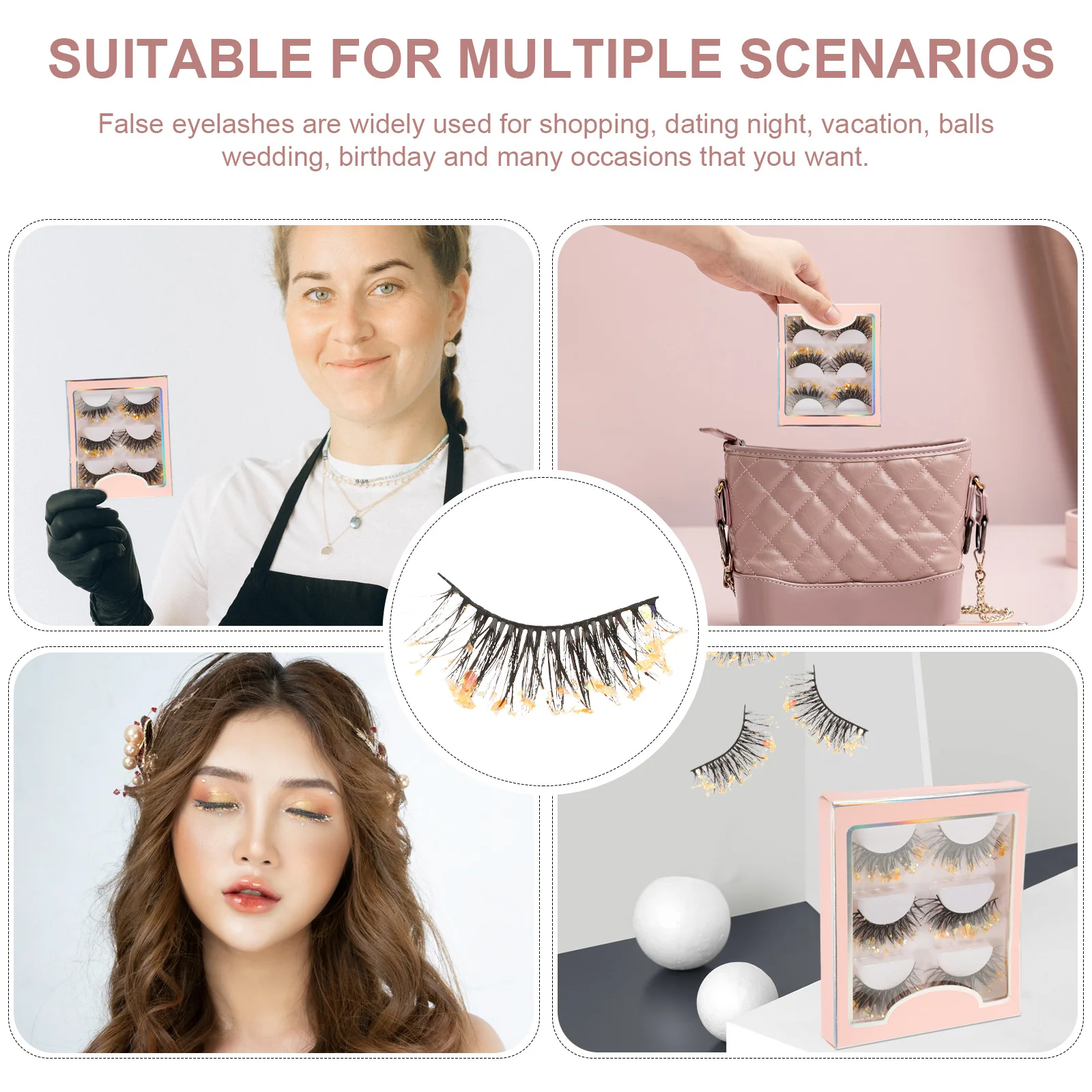 3Pairs Fake Eyelashes Glitter Short Natural False Lashes Pack Individual Eyelashes Makeup Tools for Parties Weddings