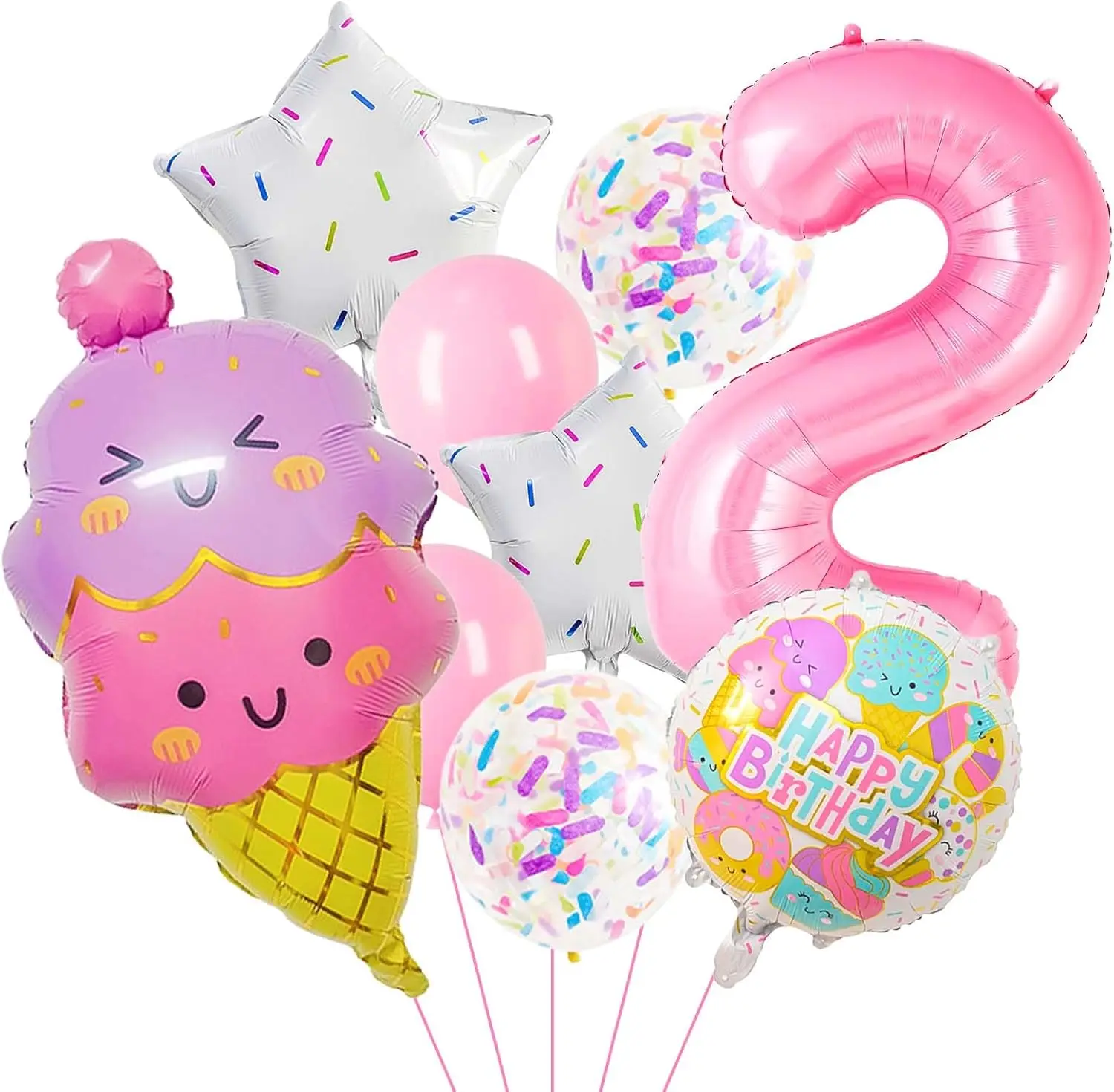 9pcs Pink Ice Cream Balloons 32 Inch Number 1-9 Balloon Set Sweet Birthday Party Supplies Girls Birthday Party Decoration