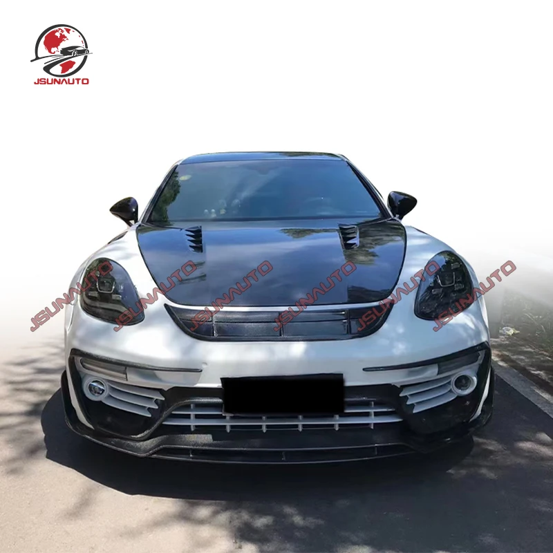 For 971 Upgrade M Style Front Bumper Body Kit Fiberglass Rear Bumper Side Skirts Diffuser Wide Kit For Porsche Panamera 971 Hood