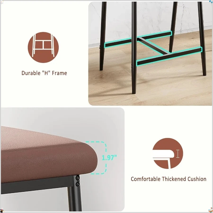 Modern 26" Counter Height Bar Stools Set of 2 With Arms, Wide Upholstered Seats for Kitchen Island & Home Bar